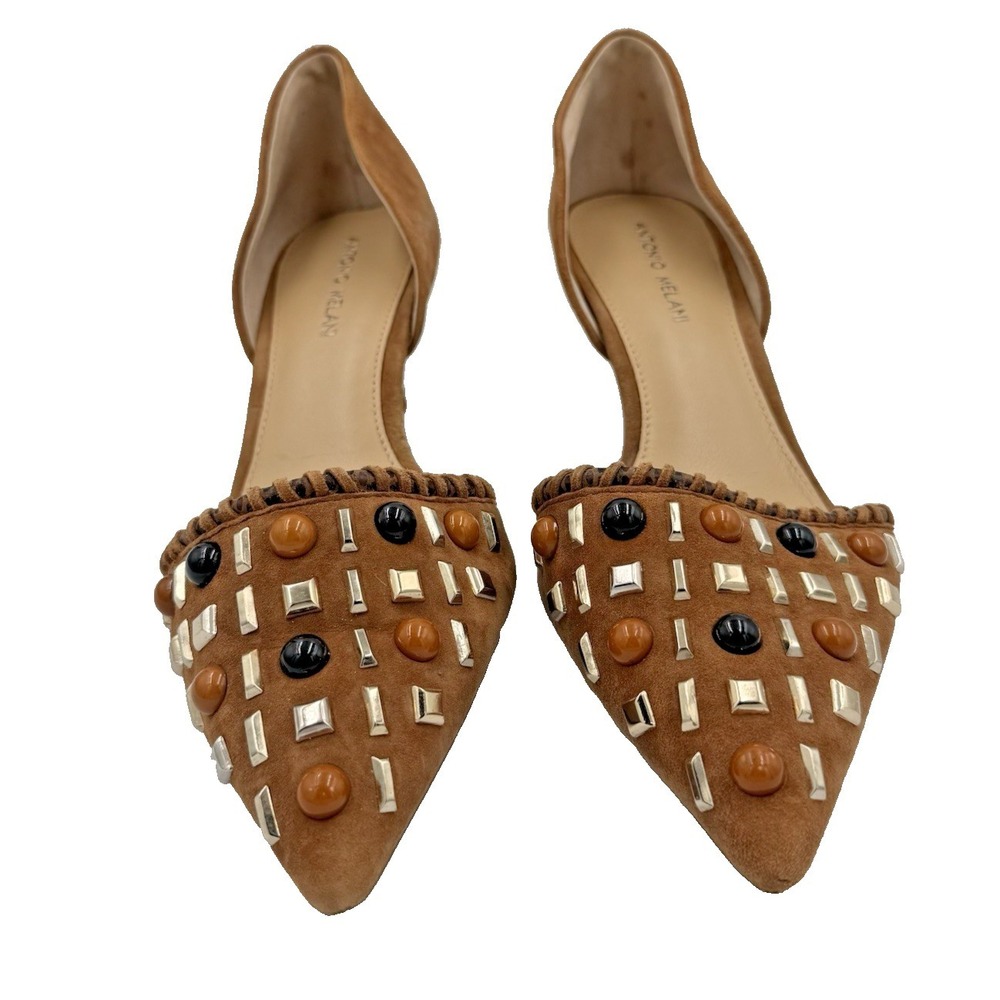 Antonio Melani‎ Suede Studded Kitten Heels Pointed Toe D'Orsay Brown 9.5 Artsy